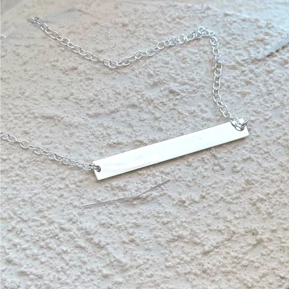 925 Sterling Silver Polished Bar Necklace! NEW! - Picture 4 of 6